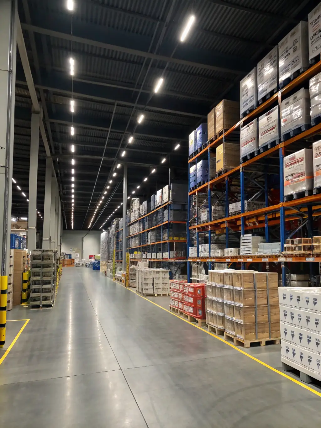 A professional photograph of a warehouse filled with various consumer goods, representing Sun Bright's diverse general trading capabilities.