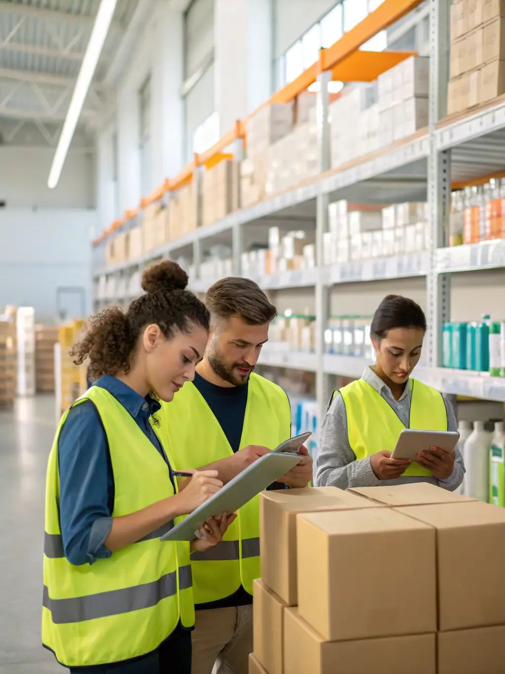A picture of a logistics team coordinating shipments, illustrating Sun Bright's commitment to efficient and timely delivery.